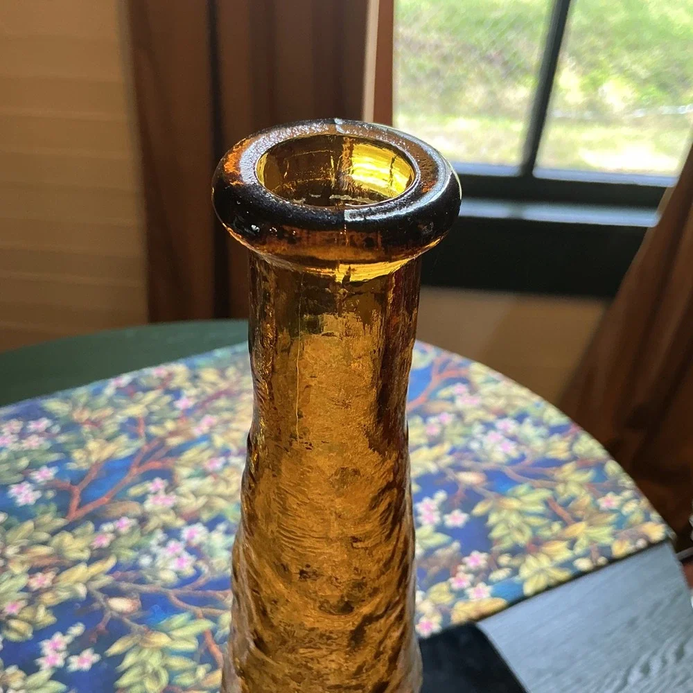 Empoli Italian Amber Glass Crinkle Bark Textured Genie Bottle Vase 16.5 Inch MCM